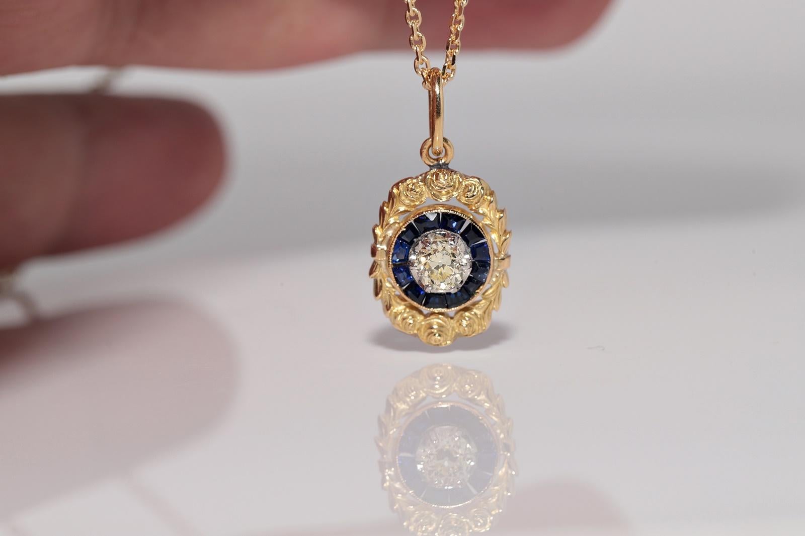 Donna Collana con ciondolo in oro 18 carati con diamanti naturali e zaffiri, antica CIRCA 1900 in vendita