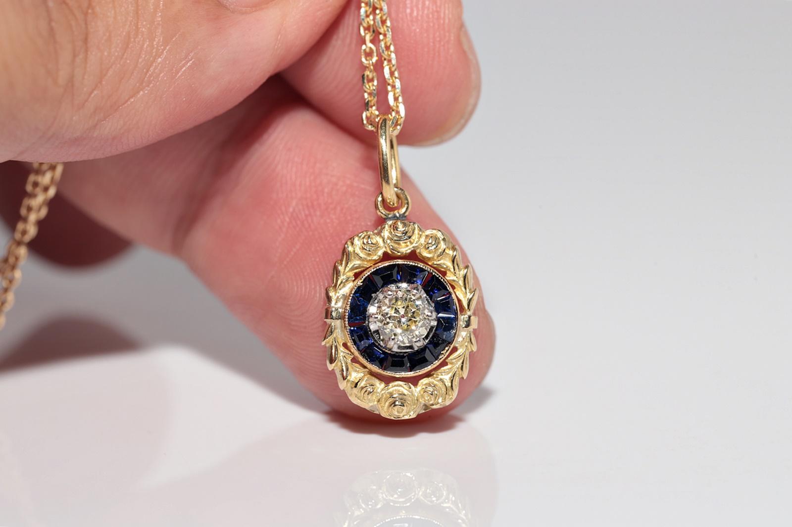 Collana con ciondolo in oro 18 carati con diamanti naturali e zaffiri, antica CIRCA 1900 in vendita 2