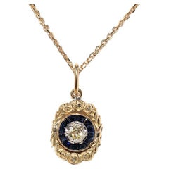 Collana con ciondolo in oro 18 carati con diamanti naturali e zaffiri, antica CIRCA 1900