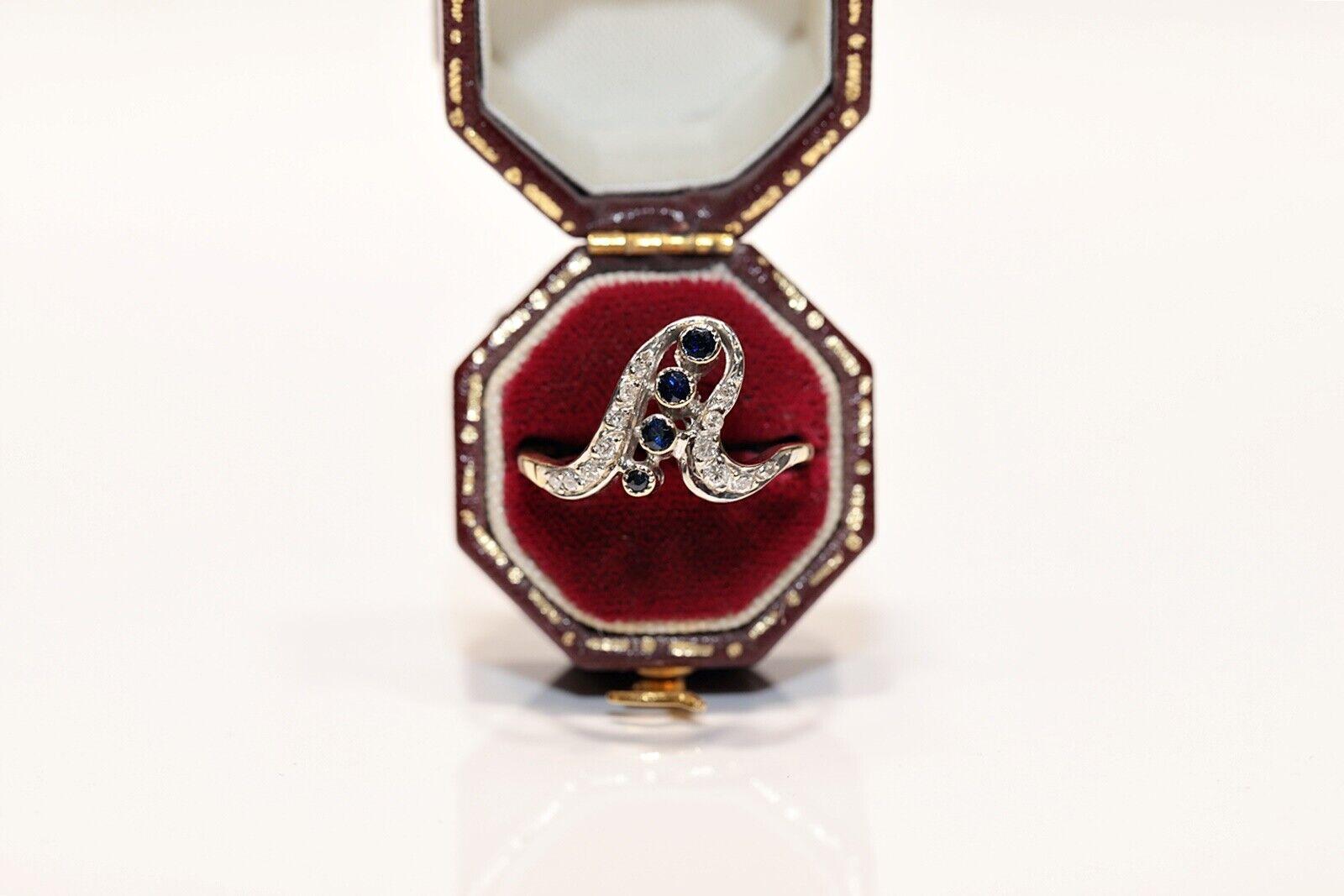 Antike CIRCA 1900s  Ring aus 18 Karat Gold mit natürlichem Diamant und Saphir  im Angebot 4