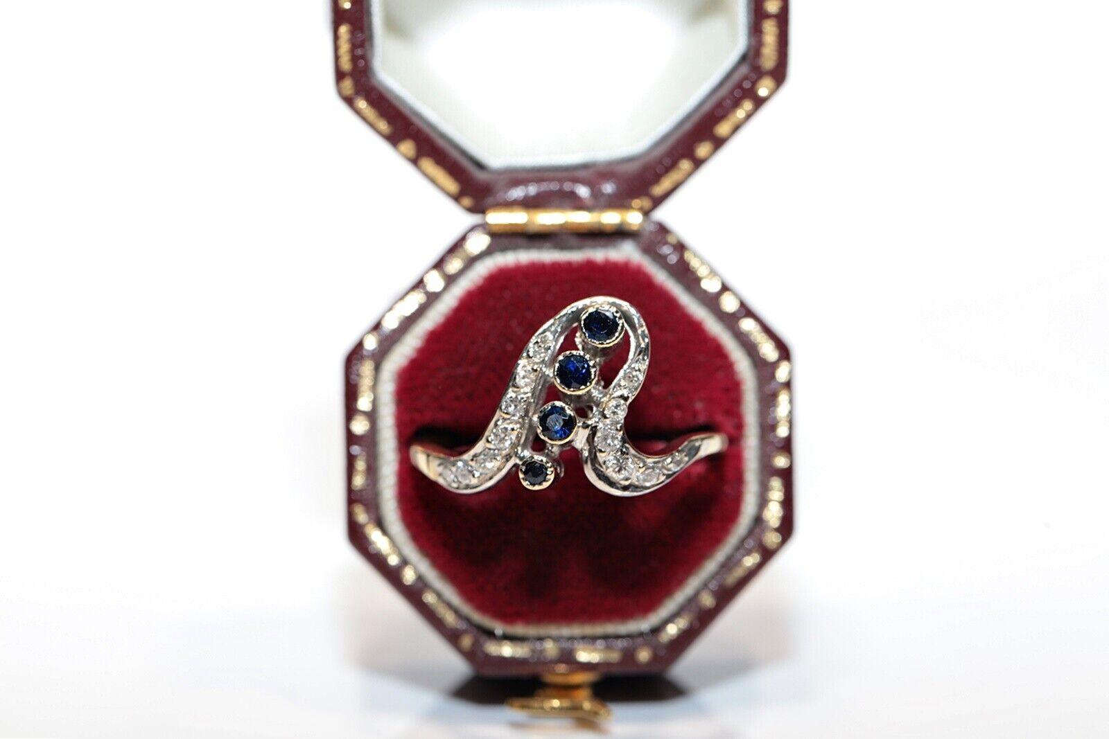 Antike CIRCA 1900s  Ring aus 18 Karat Gold mit natürlichem Diamant und Saphir  im Angebot 5