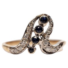 Antique Circa 1900s  18k Gold Natural Diamond And Sapphire Ring 