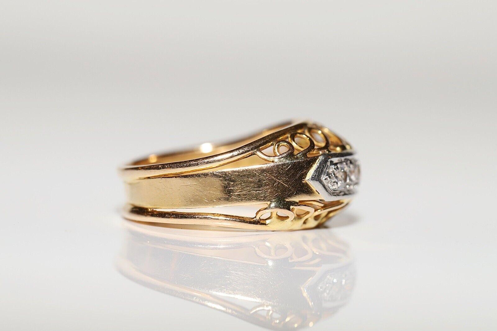 Victorian Antique Circa 1900s 18k Gold Natural Diamond Decorated Band Ring For Sale