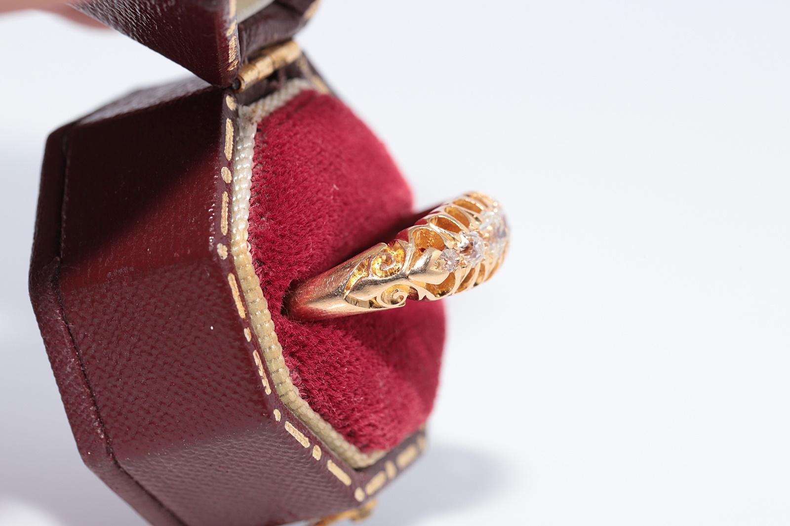 Victorien Anneau ancien des années 1900 en or 18 carats décoré de diamants naturels en vente