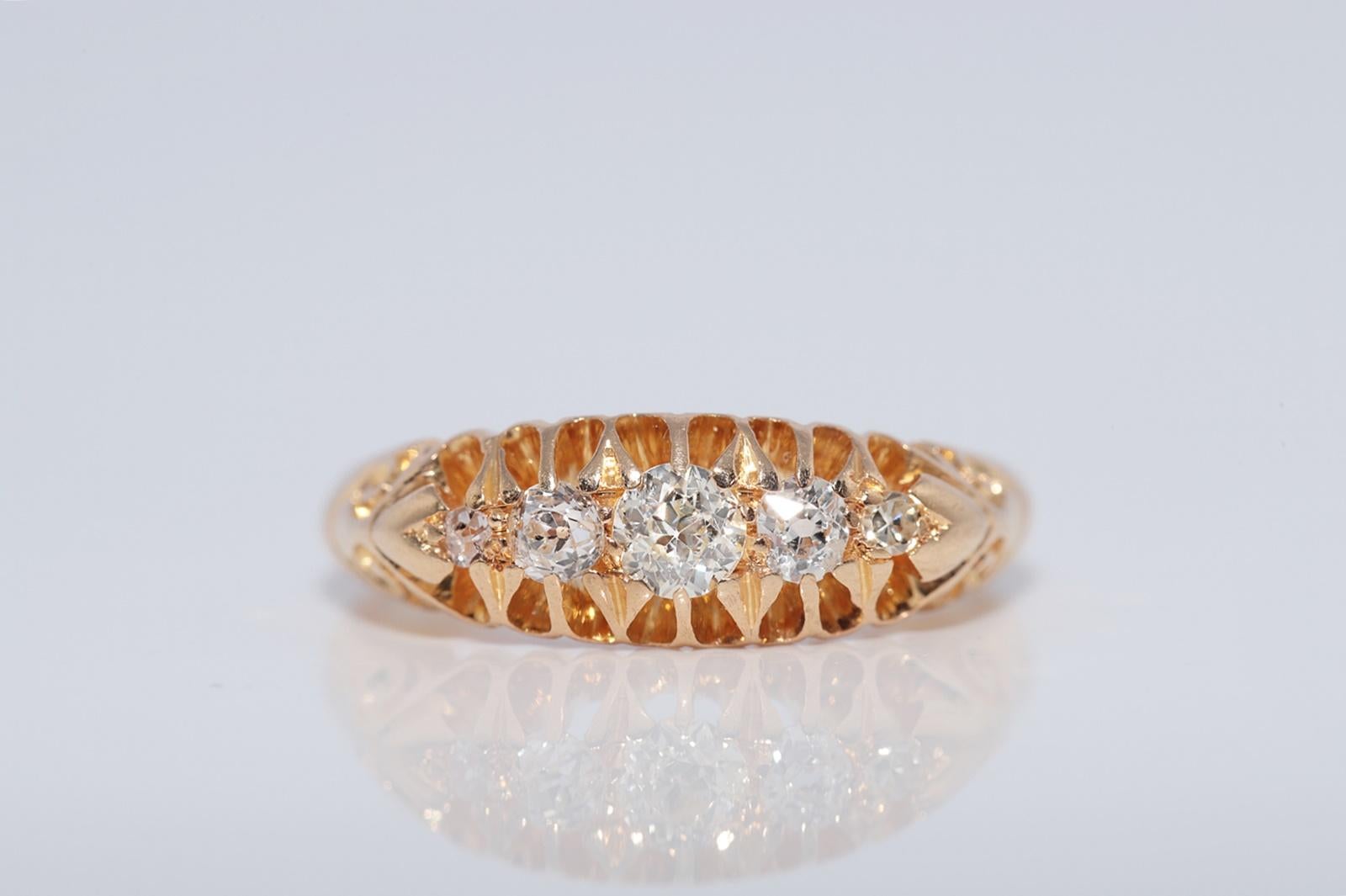 Taille brillant Anneau ancien des années 1900 en or 18 carats décoré de diamants naturels en vente