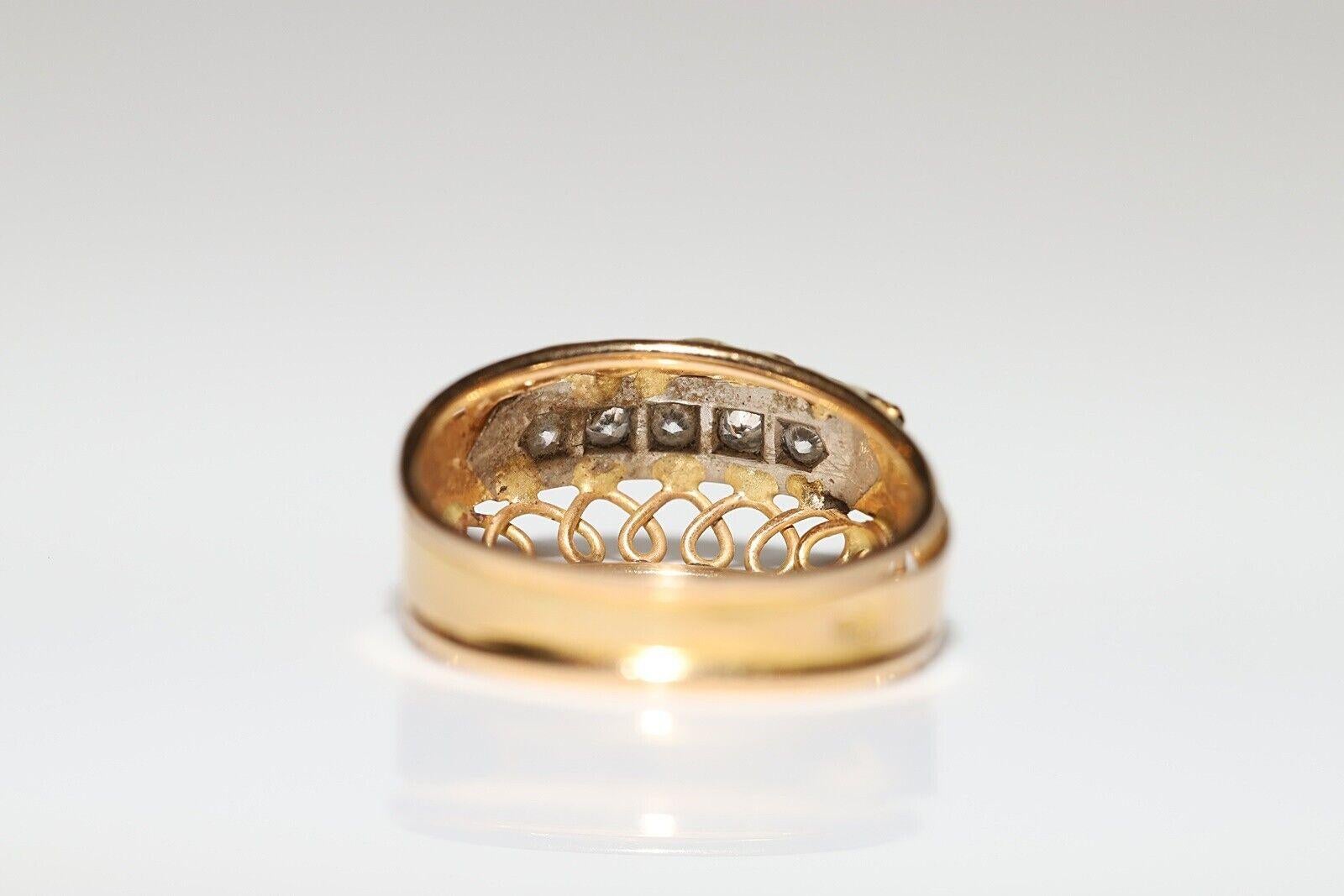 Antique Circa 1900s 18k Gold Natural Diamond Decorated Band Ring In Good Condition For Sale In Fatih/İstanbul, 34