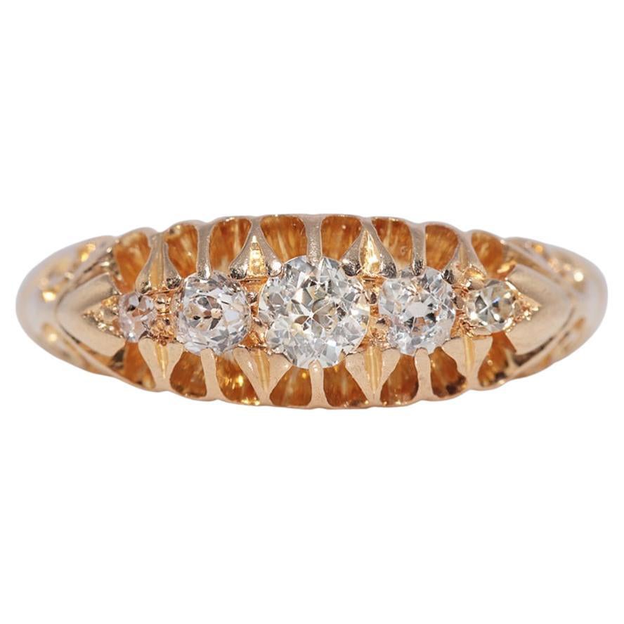 Antique Circa 1900s 18k Gold Natural Diamond Decorated Band Ring