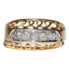 Antique Circa 1900s 18k Gold Natural Diamond Decorated Band Ring