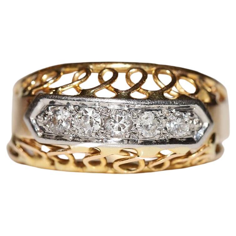 Antique Circa 1900s 18k Gold Natural Diamond Decorated Band Ring For Sale