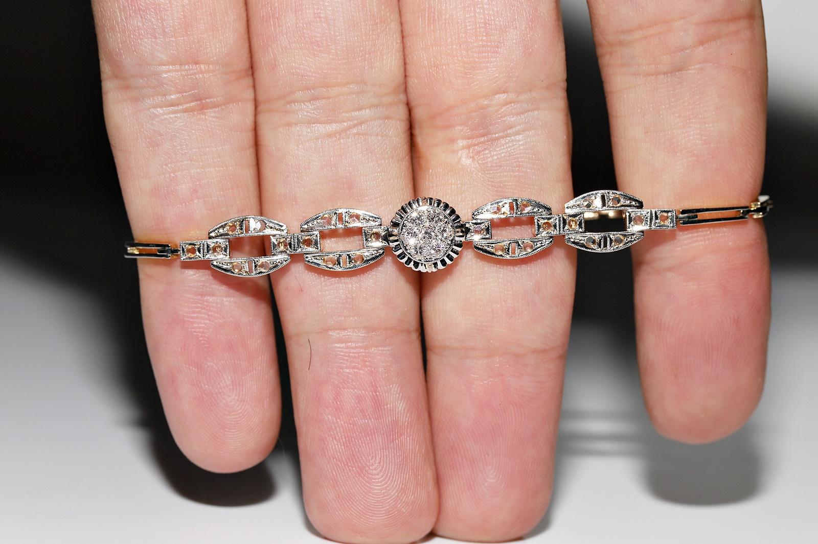 Bracelet ancien des années 1900 en or 18 carats décoré de diamants naturels en vente 6