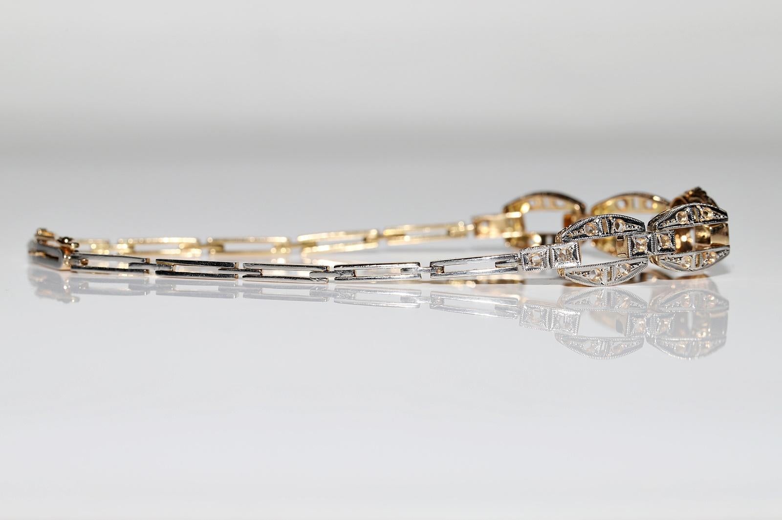 Antique Circa 1900s 18k Gold Natural Diamond Decorated Bracelet For Sale 7