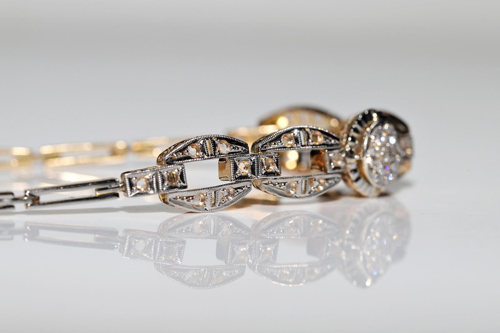 Bracelet ancien des années 1900 en or 18 carats décoré de diamants naturels en vente 8