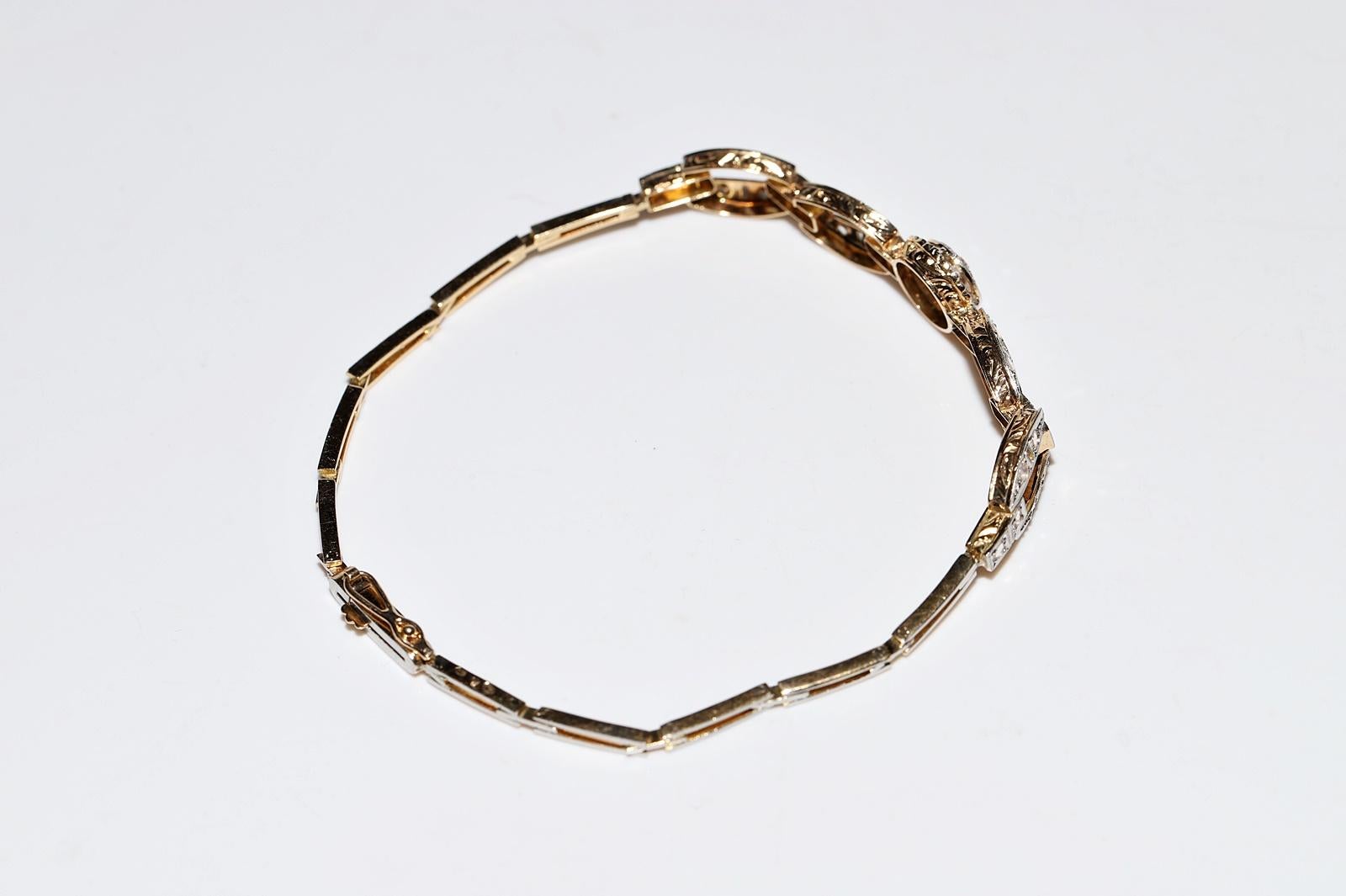 Antique Circa 1900s 18k Gold Natural Diamond Decorated Bracelet For Sale 12