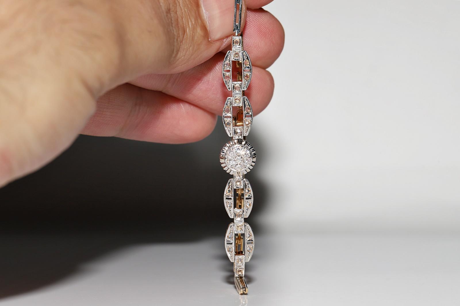 Antique Circa 1900s 18k Gold Natural Diamond Decorated Bracelet For Sale 13