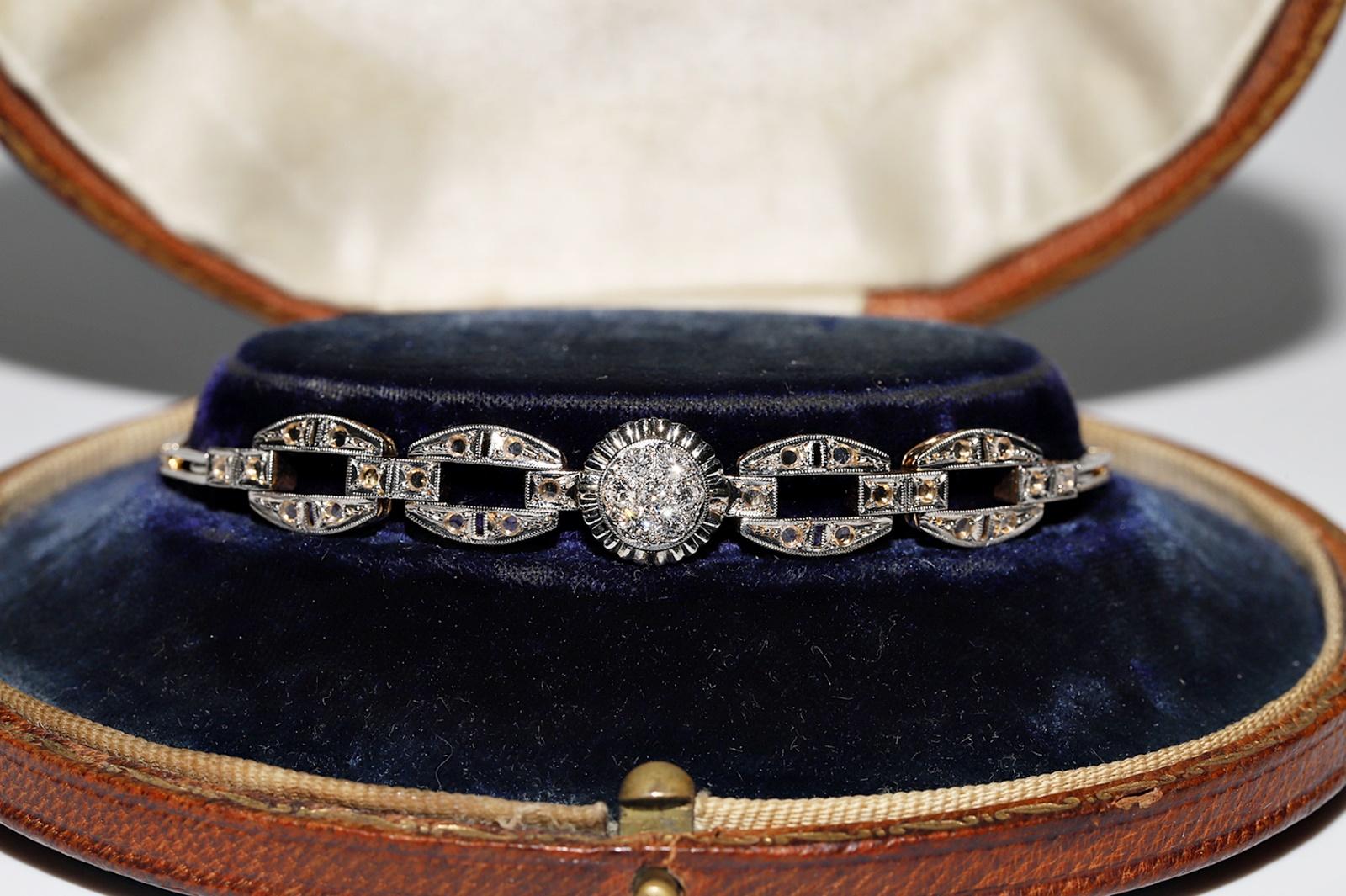 Bracelet ancien des années 1900 en or 18 carats décoré de diamants naturels Bon état - En vente à Fatih/İstanbul, 34