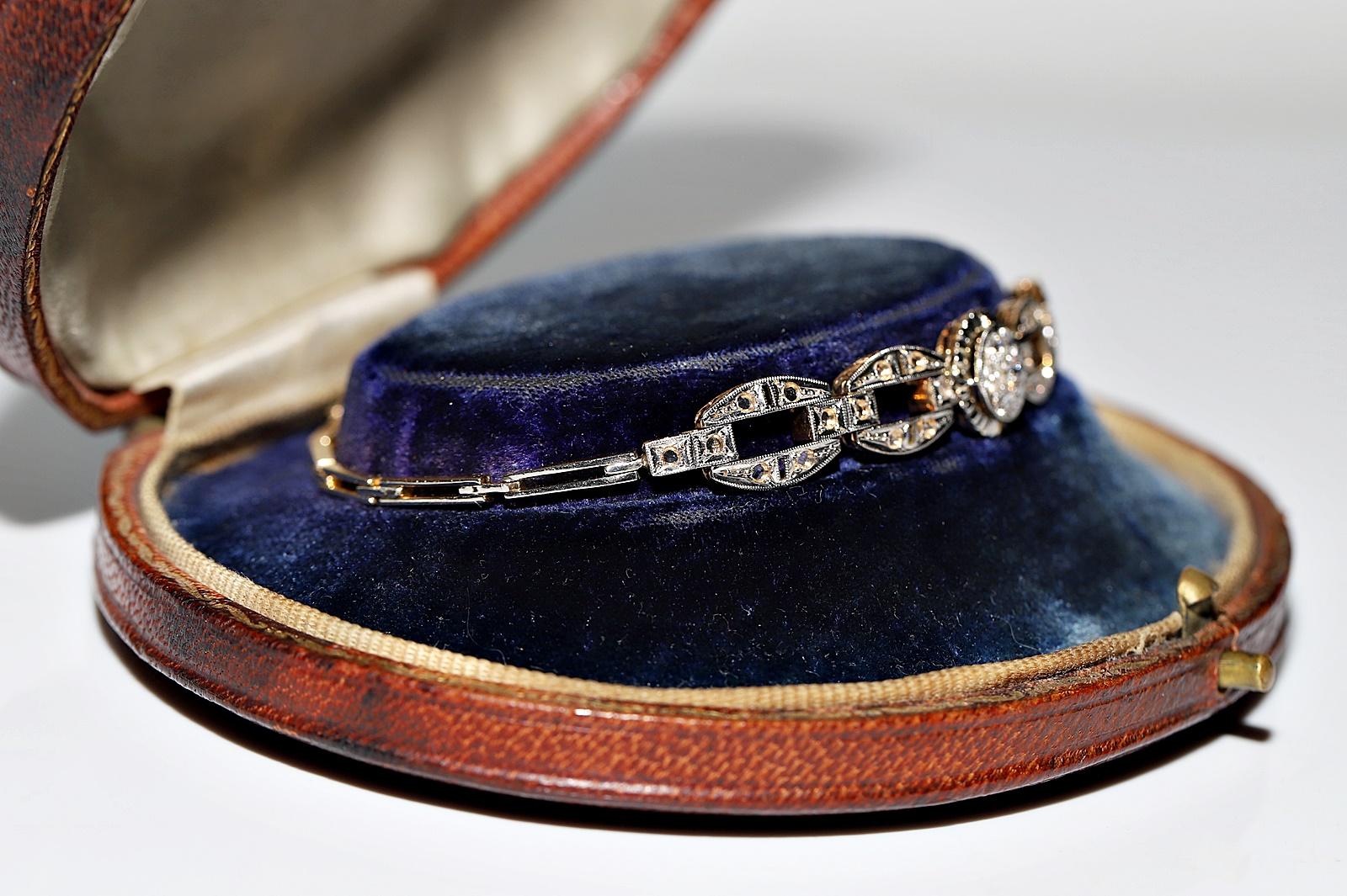 Women's Antique Circa 1900s 18k Gold Natural Diamond Decorated Bracelet For Sale