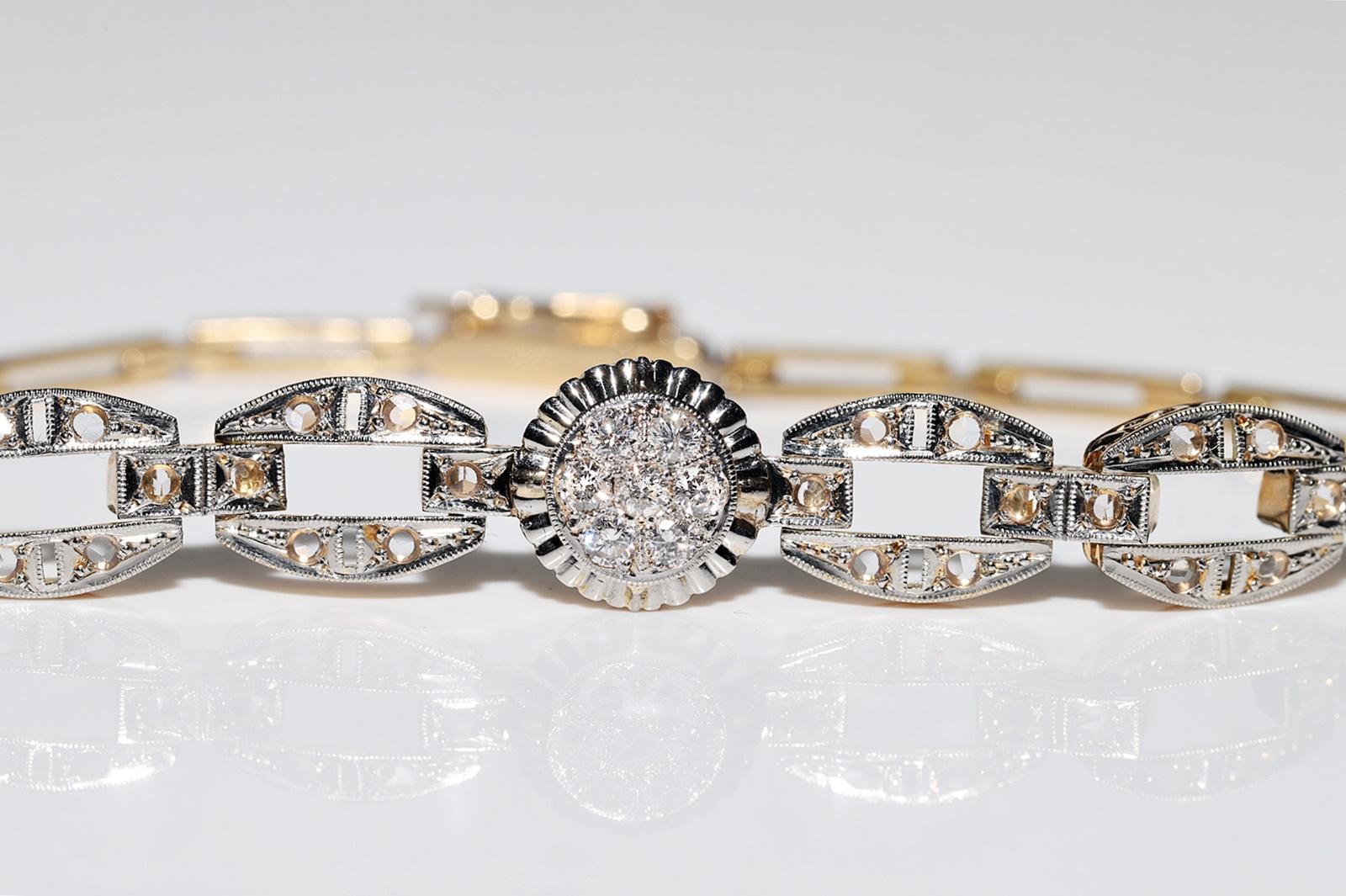 Bracelet ancien des années 1900 en or 18 carats décoré de diamants naturels en vente 2