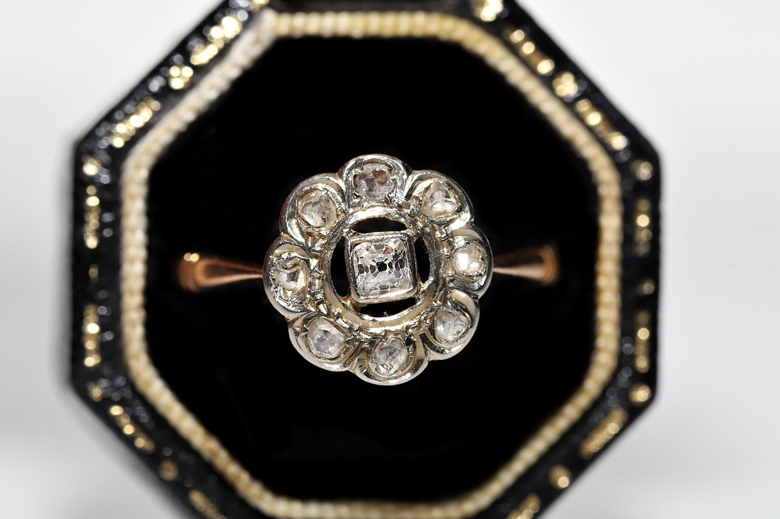 Bague cocktail ancienne des années 1900 en or 18 carats décorée de diamants naturels  Bon état - En vente à Fatih/İstanbul, 34