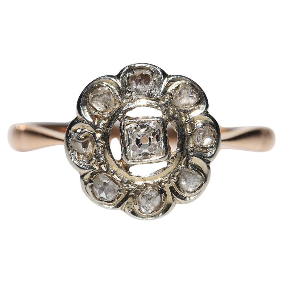 Antique Circa 1900s 18k Gold Natural Diamond Decorated Cocktail Ring  For Sale