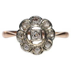 Antique Circa 1900s 18k Gold Natural Diamond Decorated Cocktail Ring 