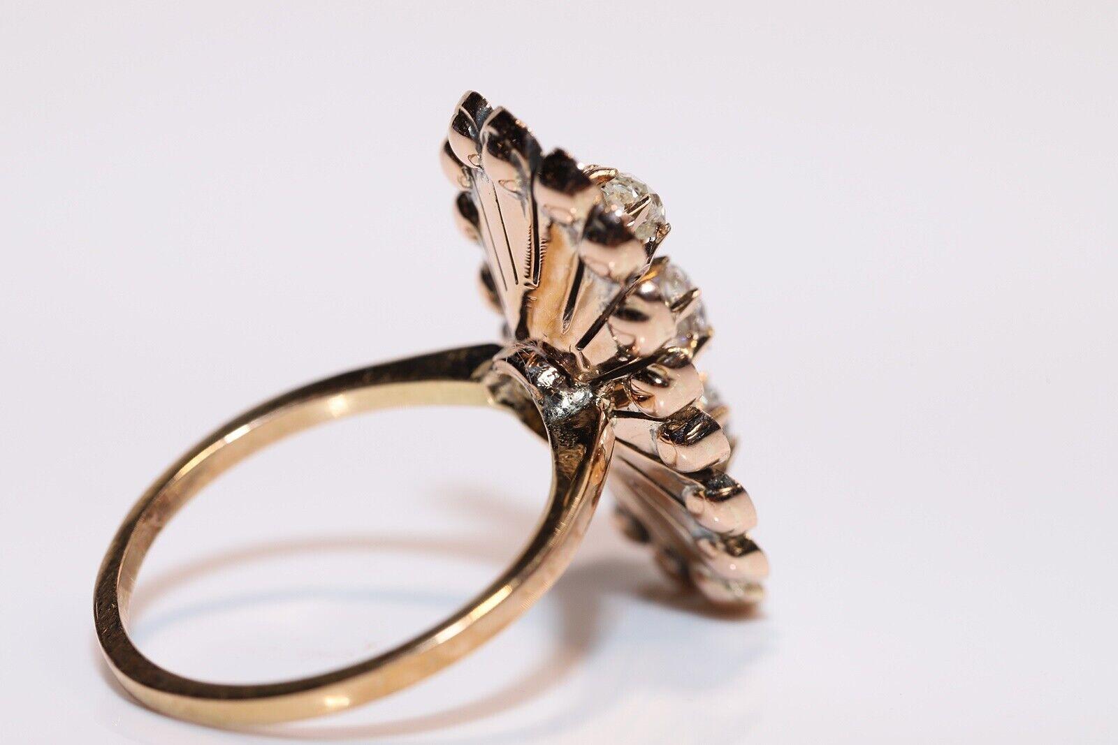Bague navette ancienne des années 1900 en or 18 carats décorée de diamants naturels en vente 4