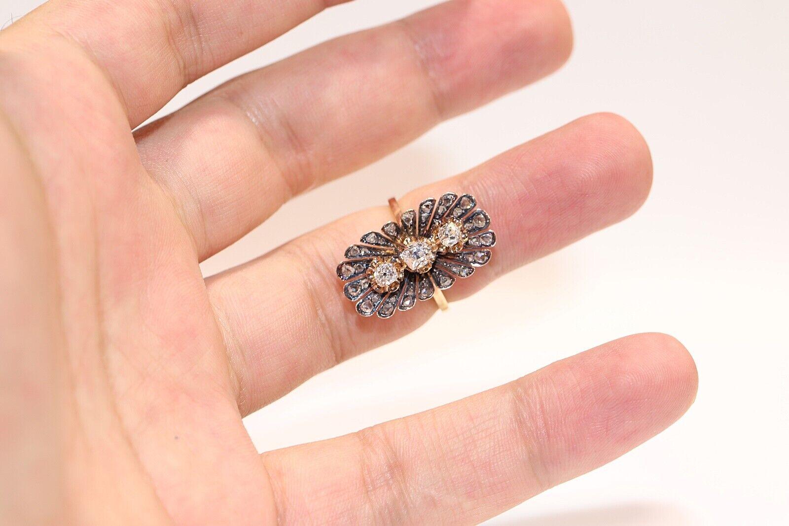 Bague navette ancienne des années 1900 en or 18 carats décorée de diamants naturels en vente 5