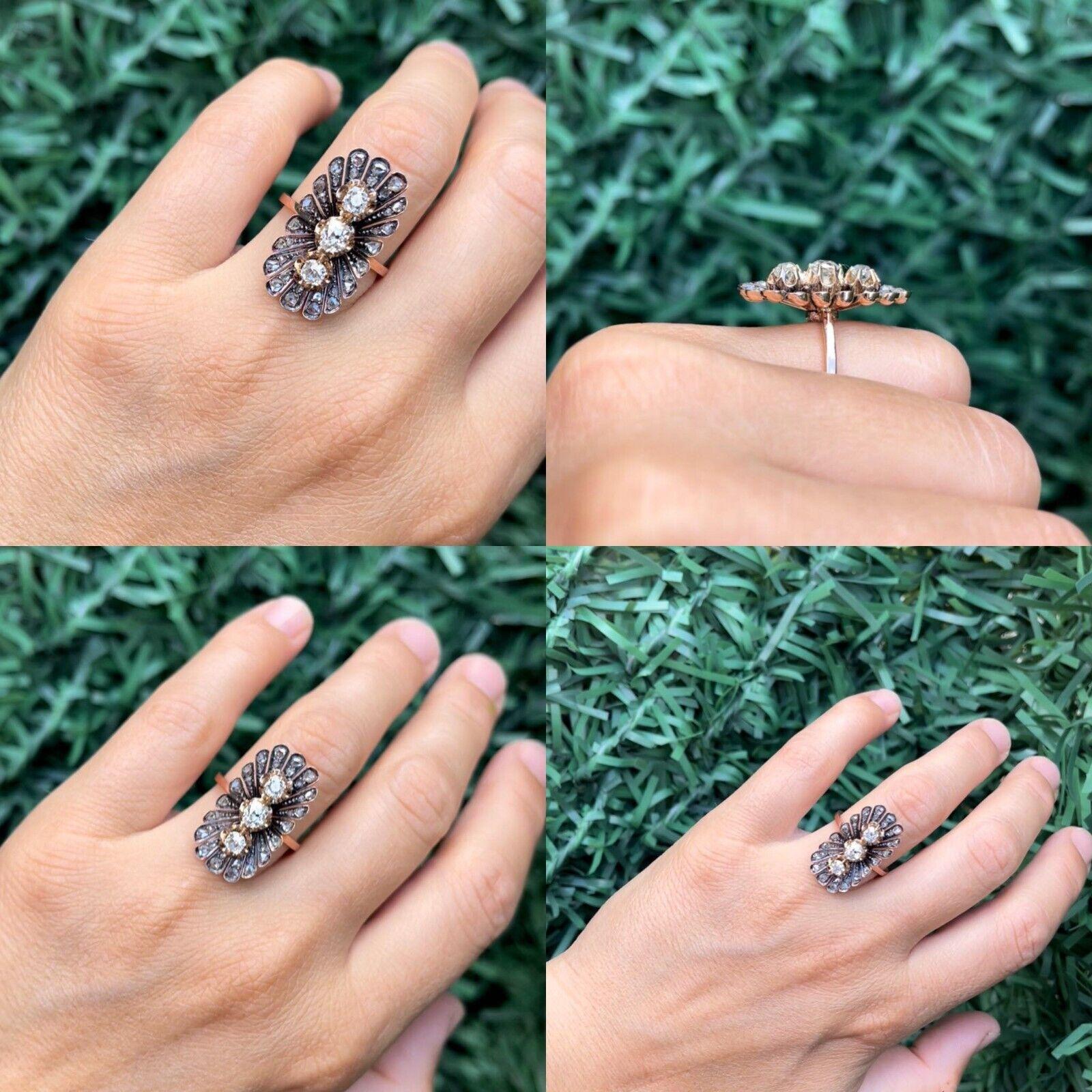 Bague navette ancienne des années 1900 en or 18 carats décorée de diamants naturels en vente 6