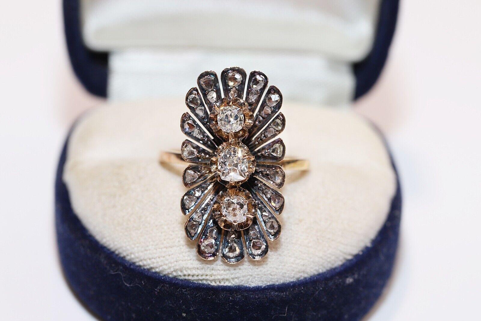 Antique Circa 1900s 18k Gold Natural Diamond Decorated Navette Ring  For Sale 7