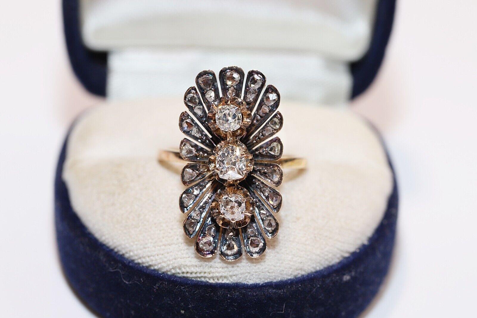 Anillo Navette Antiguo Circa 1900s Oro 18k Decorado con Diamantes Naturales en venta 7