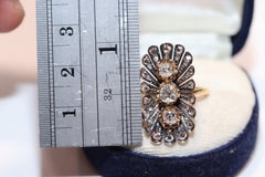 Antique Circa 1900s 18k Gold Natural Diamond Decorated Navette Ring