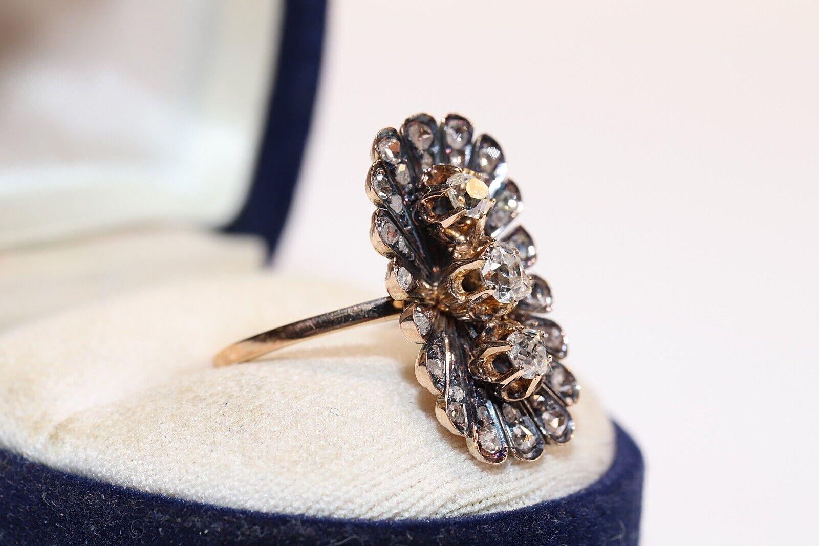 Late Victorian Antique Circa 1900s 18k Gold Natural Diamond Decorated Navette Ring  For Sale