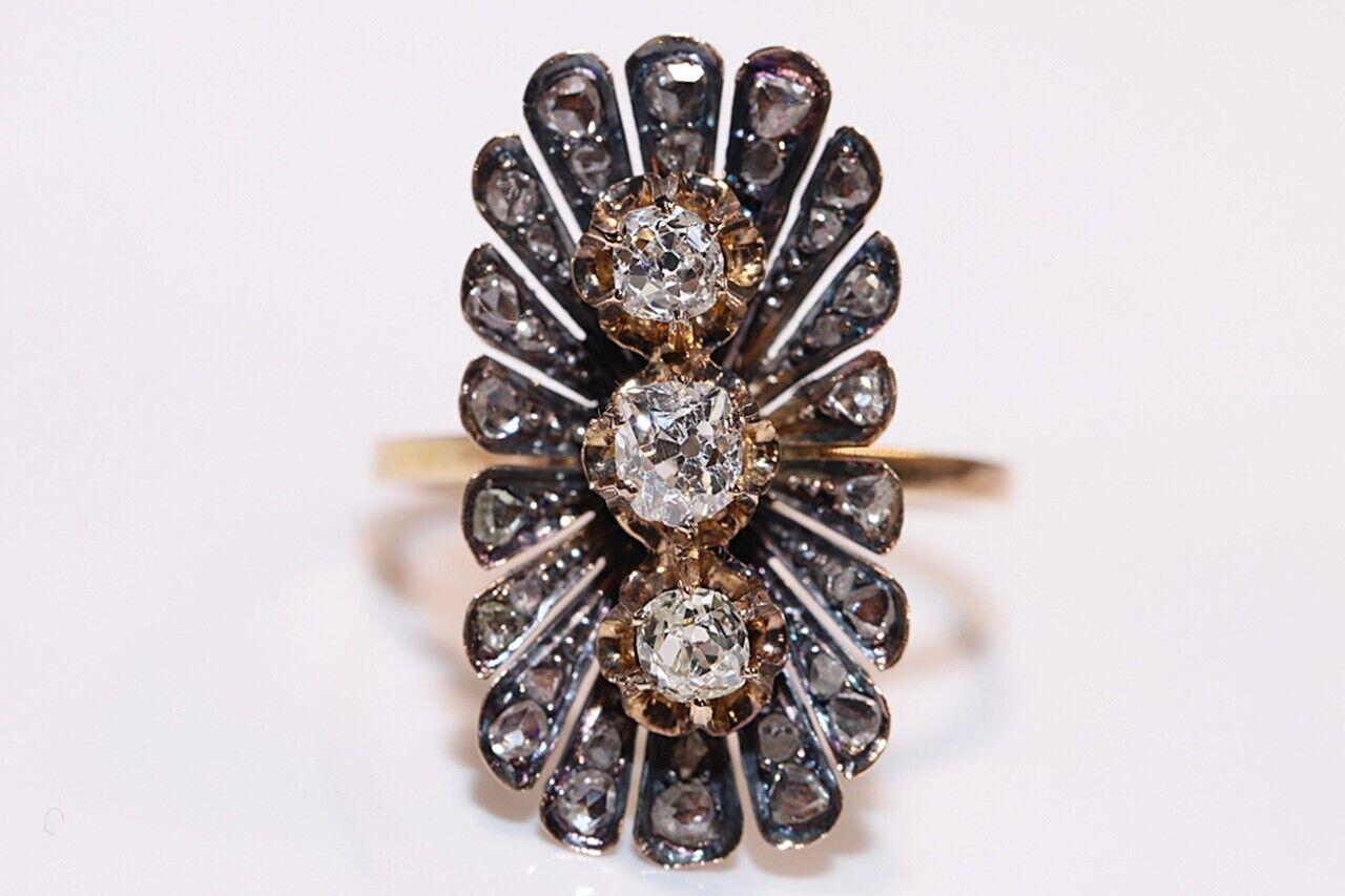 Antique Circa 1900s 18k Gold Natural Diamond Decorated Navette Ring  In Good Condition For Sale In Fatih/İstanbul, 34