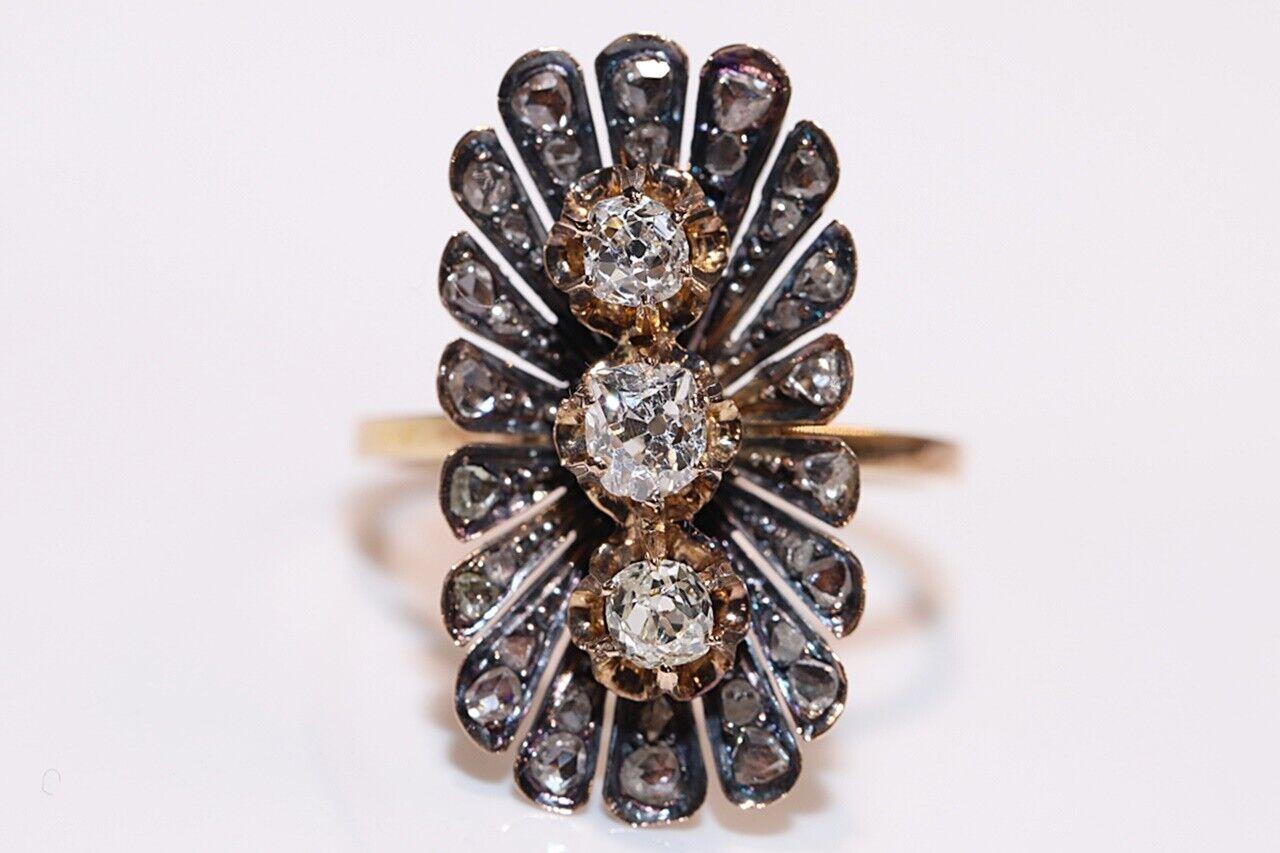 Bague navette ancienne des années 1900 en or 18 carats décorée de diamants naturels Bon état - En vente à Fatih/İstanbul, 34