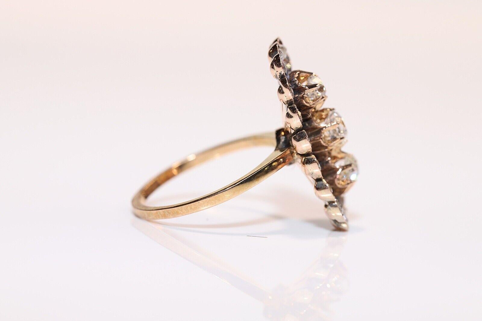 Bague navette ancienne des années 1900 en or 18 carats décorée de diamants naturels en vente 1