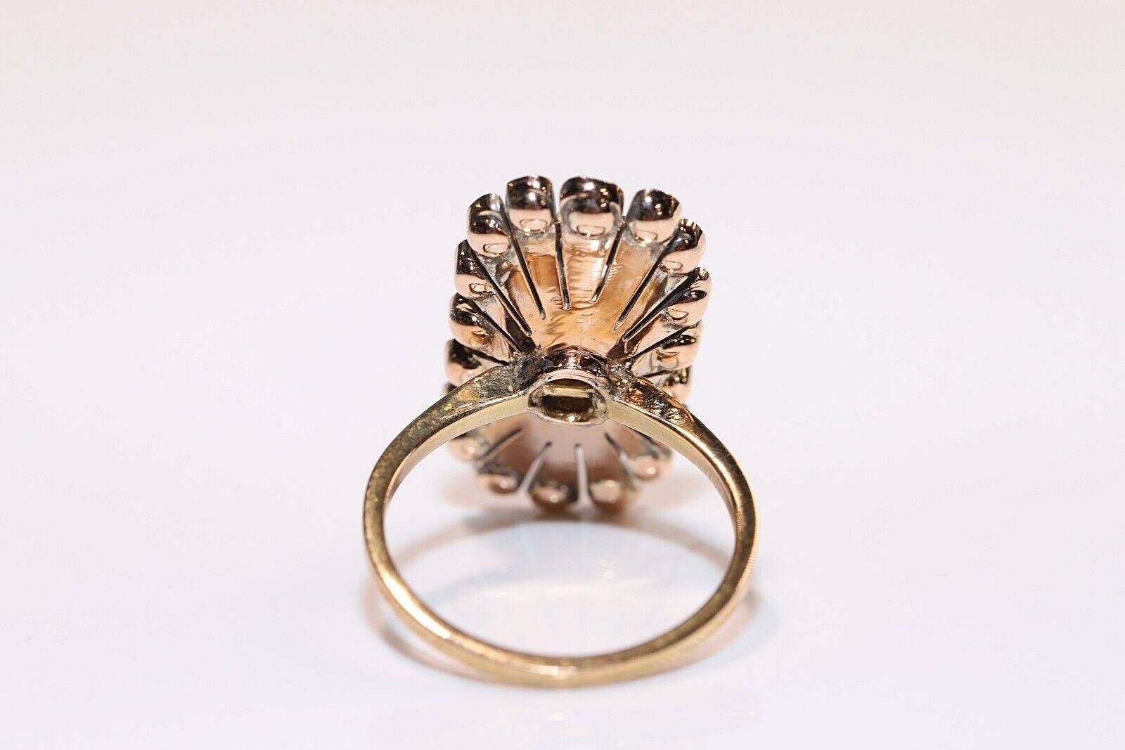 Antique Circa 1900s 18k Gold Natural Diamond Decorated Navette Ring  For Sale 3