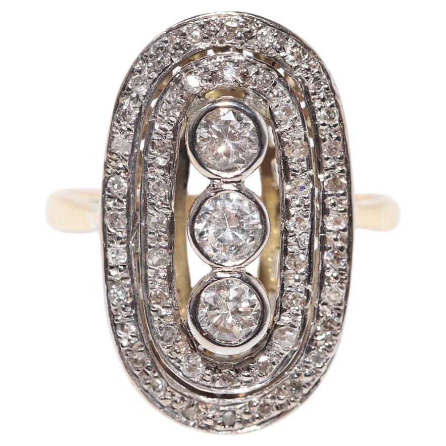 Bague ancienne en or 18k Circa 1900 décorée de diamants naturels et de motifs ovales