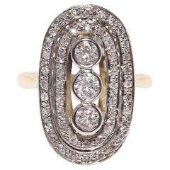 Antique Circa 1900s 18k Gold Natural Diamond Decorated Oval Design Ring