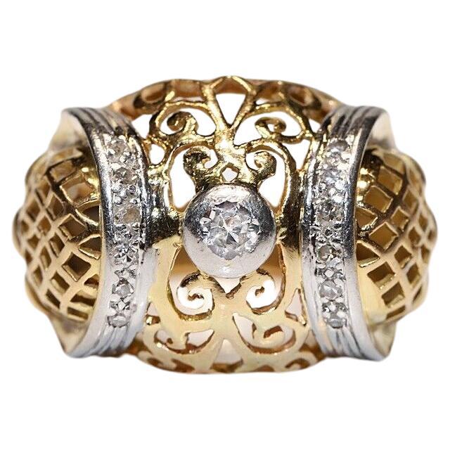 Antique Circa 1900s Handcrafted 18k Gold Natural Diamond Decorated Ring