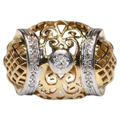 Antique Circa 1900s 18k Gold Natural Diamond Decorated Ring 