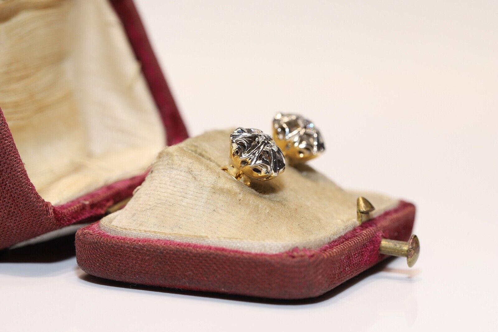 Antique Circa 1900s 18k Gold Natural Diamond Decorated Solitaire Earring  In Good Condition For Sale In Fatih/İstanbul, 34