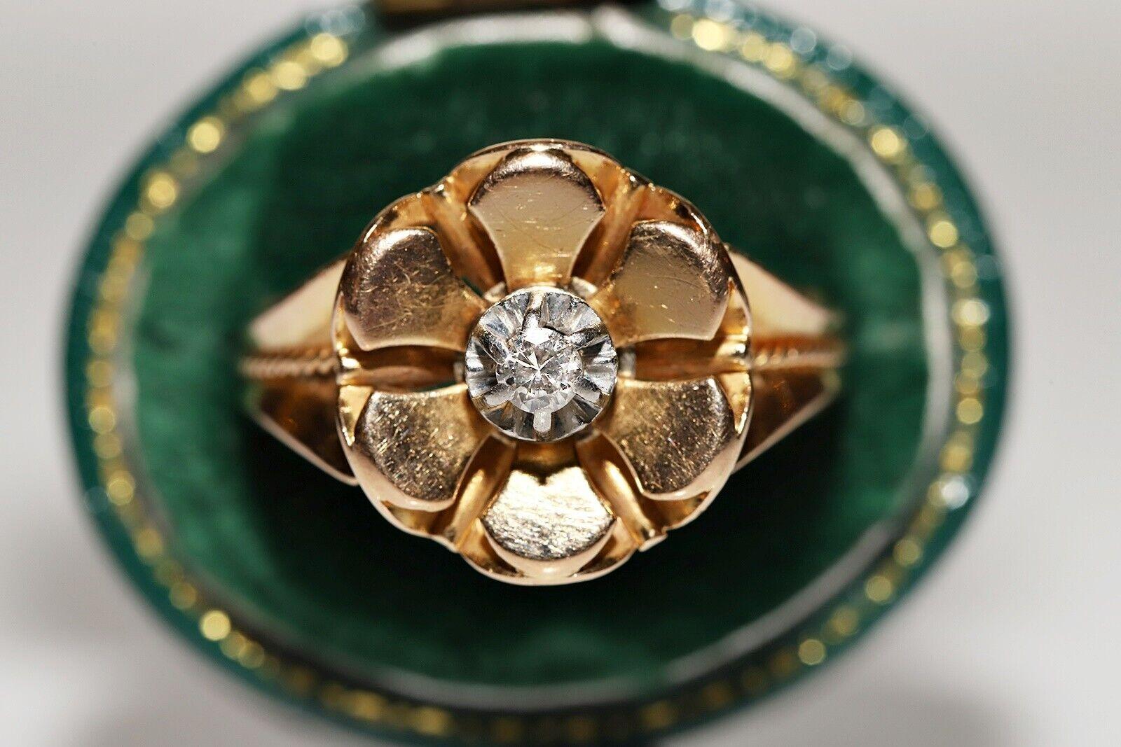 Anello di fidanzamento antico CIRCA 1900 in oro 18k con diamante naturale decorato e solitario in vendita 6