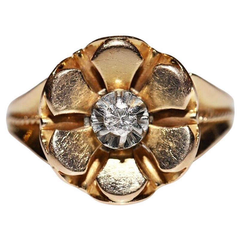Antiguo anillo de compromiso solitario decorado con diamantes naturales en oro de 18 quilates de la década de 1900