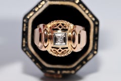 Antique Circa 1900s 18k Gold Natural Diamond Decorated Solitaire Ring