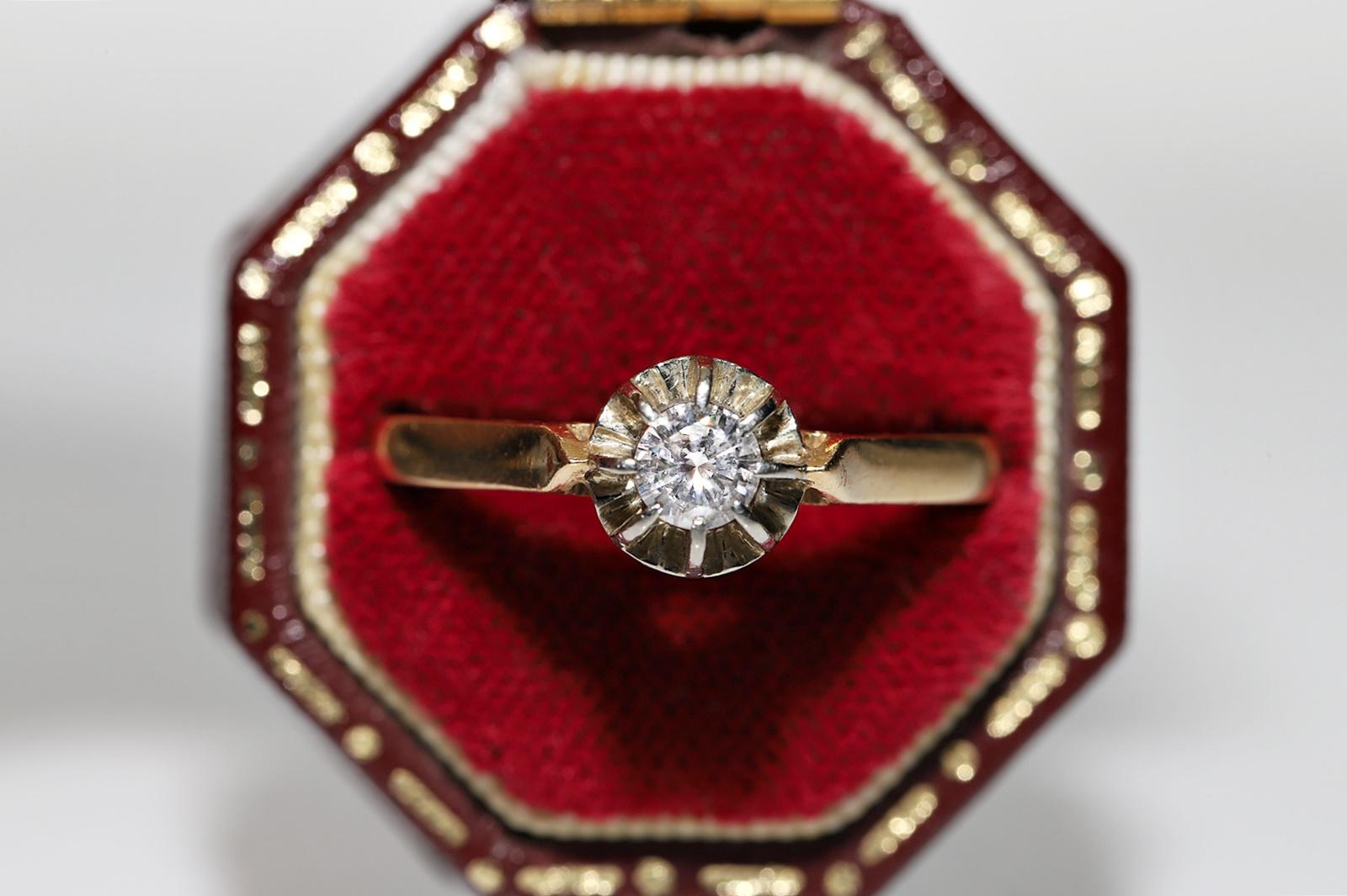 De las mujeres Antiguo anillo solitario decorado con diamantes naturales de oro de 18 quilates de la década de 1900  en venta