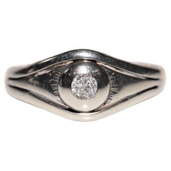 Antique Circa 1900s 18k Gold Natural Diamond Decorated Solitaire Ring