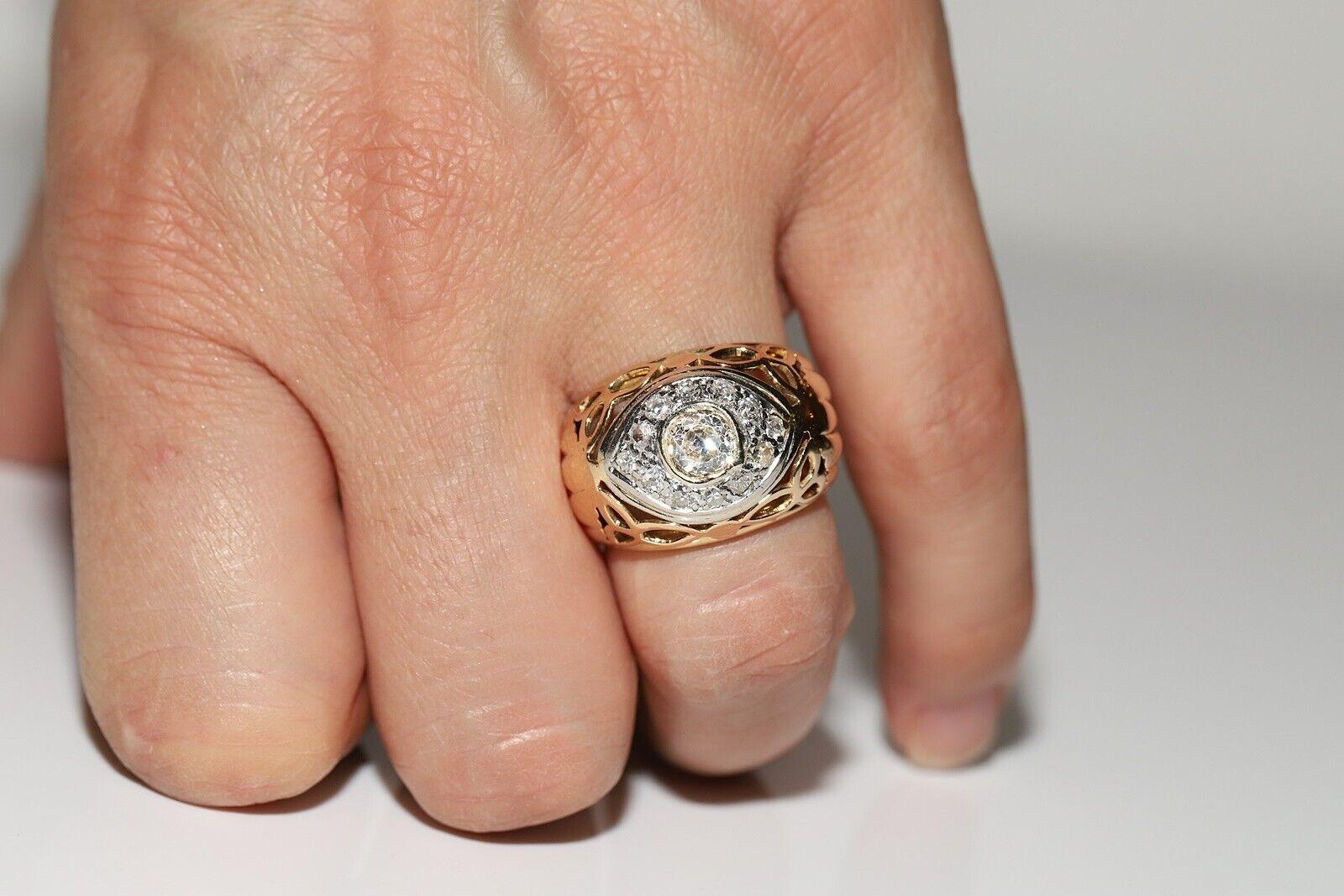 Ancienne bague solide en or 18 carats décorée de diamants naturels, datant des années 1900 en vente 5