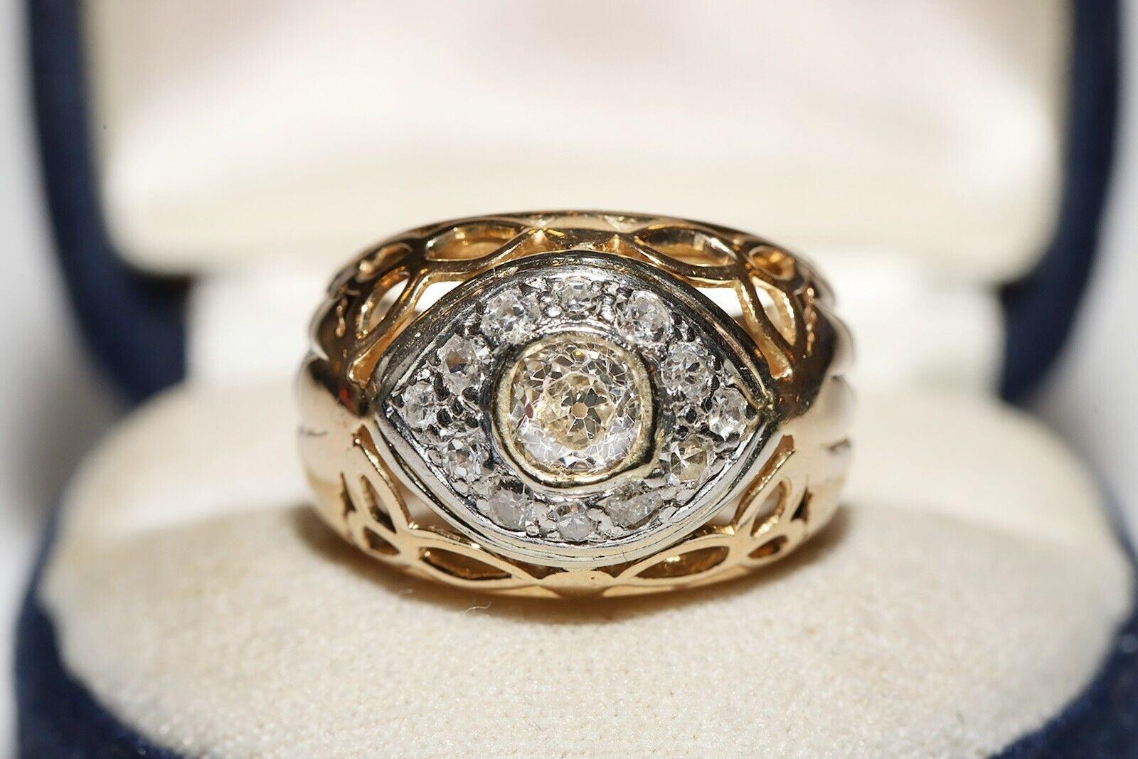 Antiker, rund 1900er Jahre, 18 Karat Gold, natürlicher, Diamant-Dekorierter, starker Ring im Angebot 6