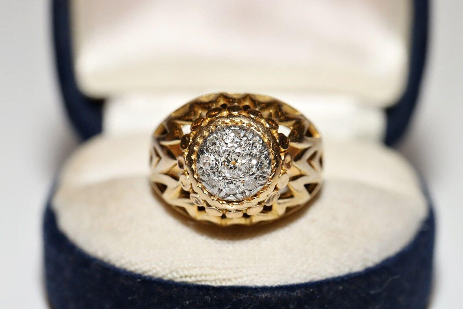 Ancienne bague solide en or 18 carats décorée de diamants naturels, datant des années 1900 en vente 6