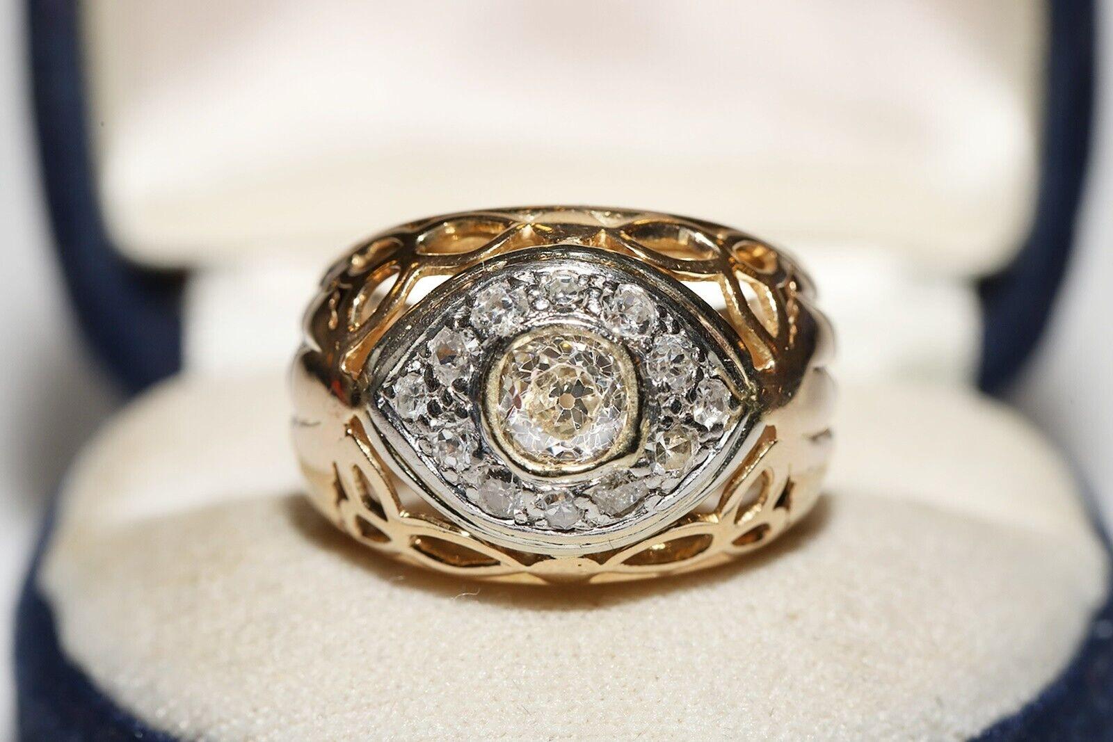 Ancienne bague solide en or 18 carats décorée de diamants naturels, datant des années 1900 en vente 6