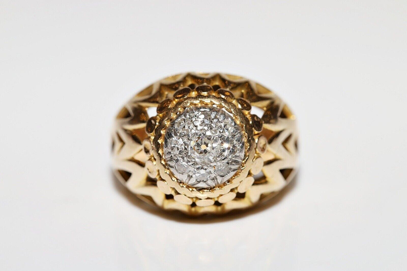 Ancienne bague solide en or 18 carats décorée de diamants naturels, datant des années 1900 en vente 7